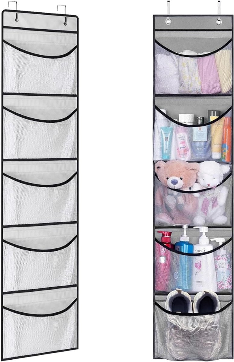 Zwarte hangende wandorganizer en deurorganizer met transparante vakken