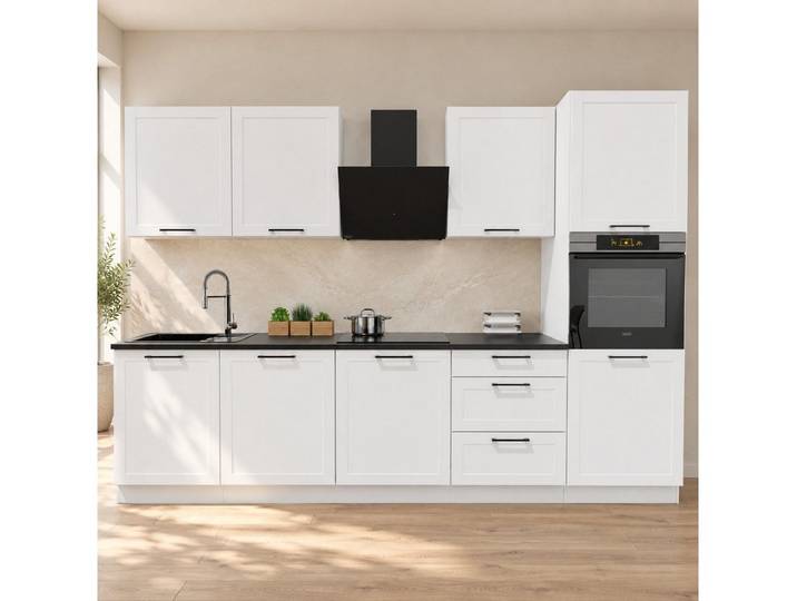 ROYAL24_MARKT Küchenzeile KS40-G300 – Elvara - 300 cm, ohne Arbeitsplatte & Elektrogeräte, (Komplett Set), Top Stoffe - Exklusiv - Hochwertig