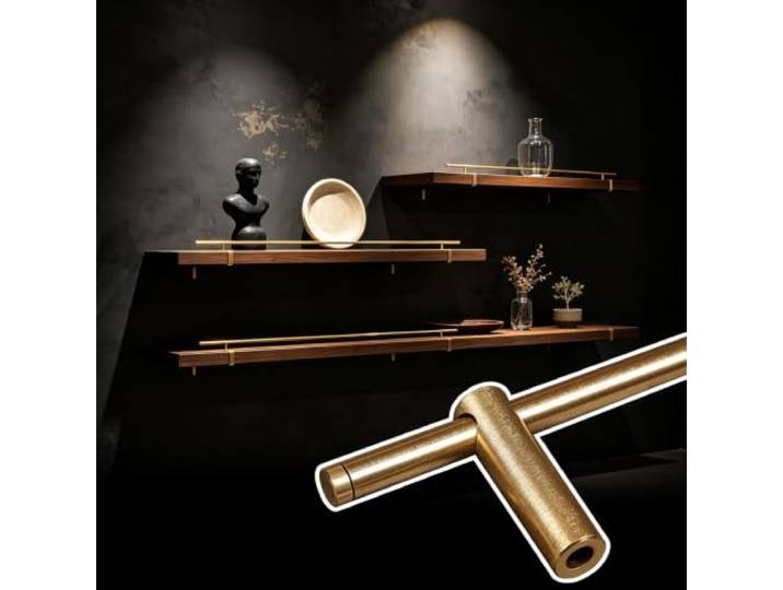Regalgeländer Regalschienen in Gebürstetem Gold Dekorative Absturzsicherung mit Pfosten und Schrauben – Elegante Frontreling für Regale