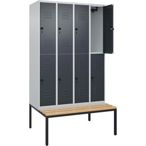 CP-Möbel Spind Classic PLUS, anthrazit, 4 Abteile, 8 Fächer, 120 x 212cm, Sitzbank & Drehriegelschloss