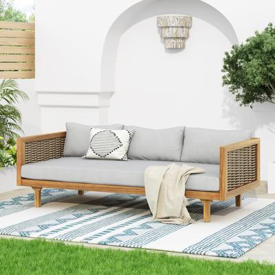 Kodotan sofa Acacia Wood Daybed with Rattan Arms Slat Paneling and Water Resistant Cushions
