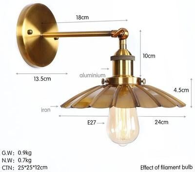 Useful Little Things Retro Bronze American Wall Lamp With Adjustable Rocker Arm For Bedroom, Study, And Staircase b w o Bulb