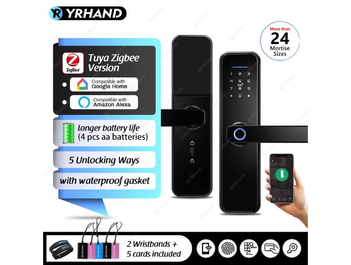 Serrure de porte intelligente X5 Tuya Zigbee, électronique, numérique, étanche, biométrique, empreinte digitale, direction interchangeable