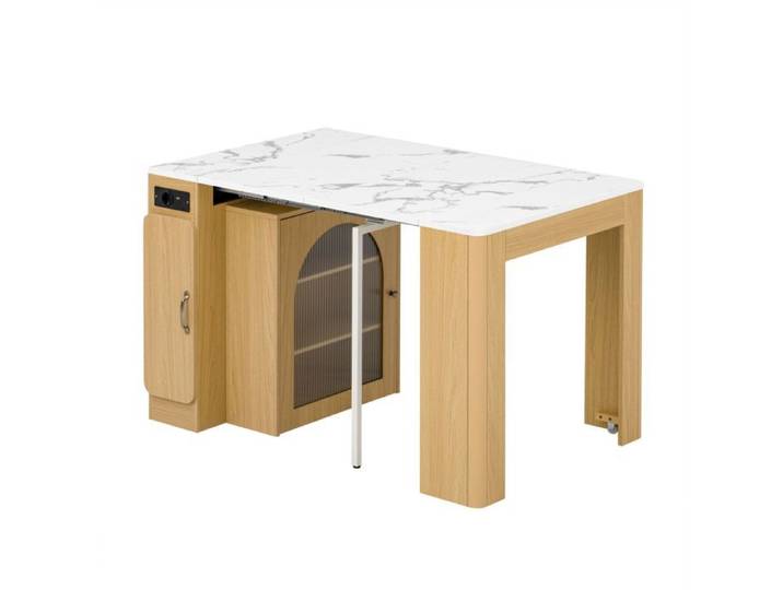 Îlot de cuisine naturel à roulettes avec 2 tabourets
