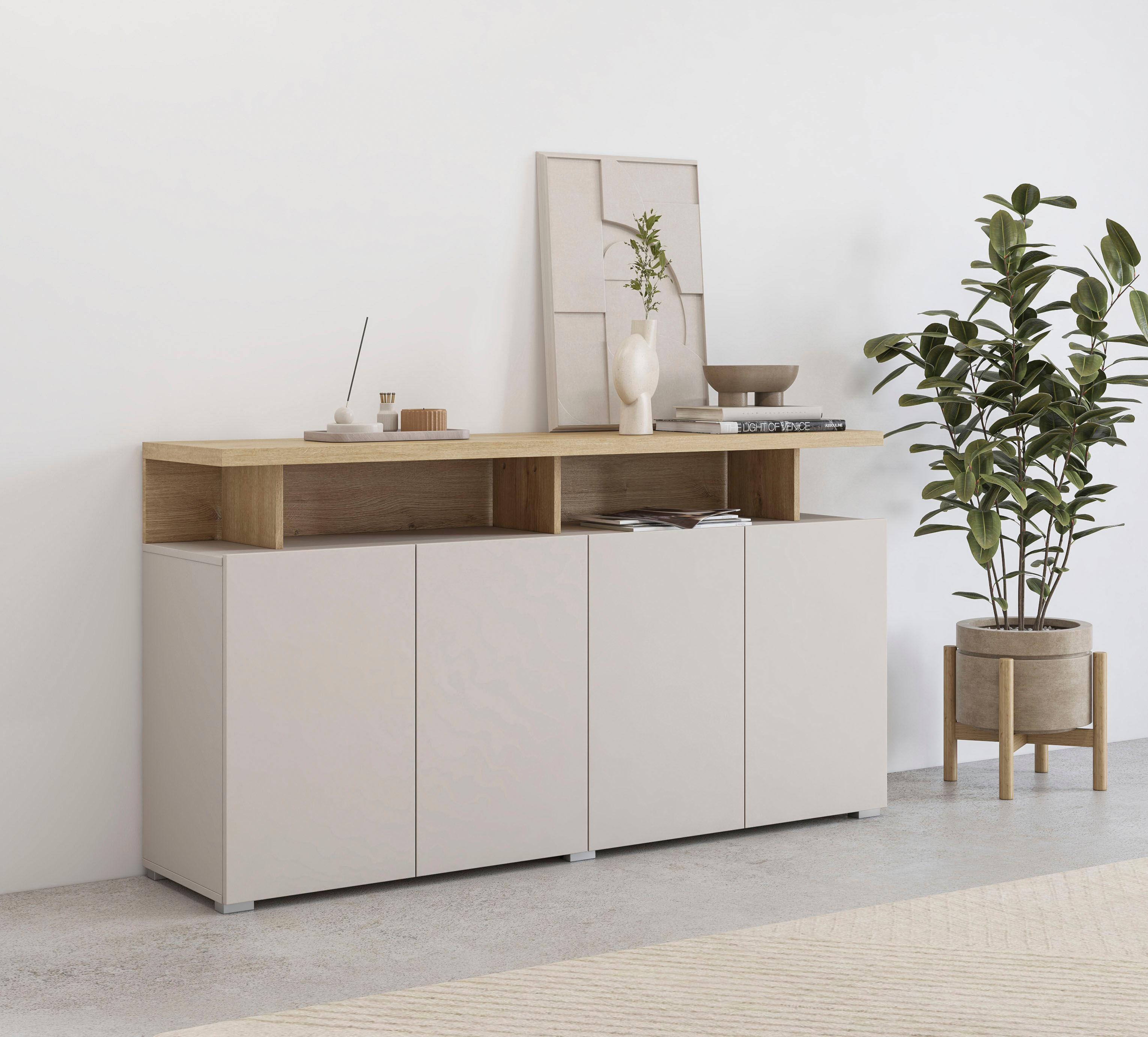 Sideboard HOME AFFAIRE "Serio", kaschmir, eiche carpenter, B:152,5cm H:84cm T:40cm, Holzwerkstoff, Melamin, Sideboards, Sideboard, Breite 152,5 cm kaschmir, eiche carpenter B/H/T: 152,5cm x 84cm x 40cm, kaschmir/eiche carpenter, 4 Stk.