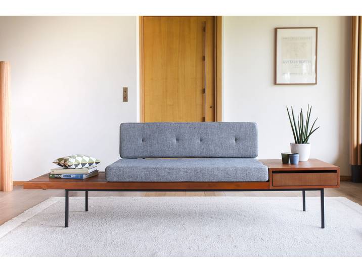 Banquette bois large à tiroir Inez