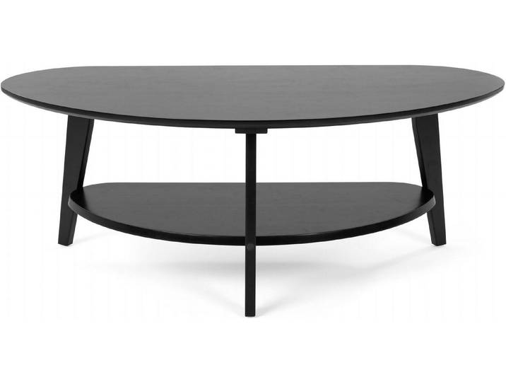needs&wants® Couchtisch Bambus oval halbrund, Sofatisch Wohnzimmertisch Holz schwarz Ablage, Kaffeetisch dreibein Füße Beine Stauraum rund niedrig groß Echtholz