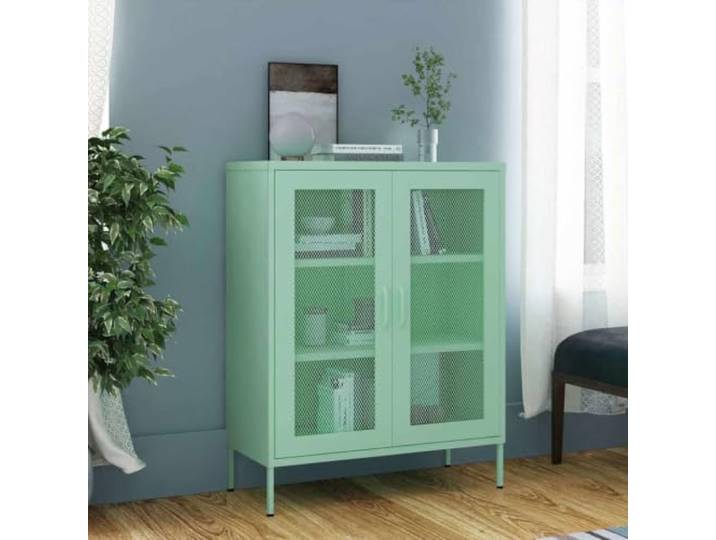 GPWERSDF Lagerschrank Minzgrün 80x35x101,5 cm Stahl mit Gittertüren Stahlkonstruktion, verstellbare Stellfüße, 2 Gittertüren, flexible Einlegeböden, frische Minzgrün-Optik