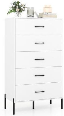 Costway 5-Drawer Modern Tall Chest of Drawers with Metal Legs-White
