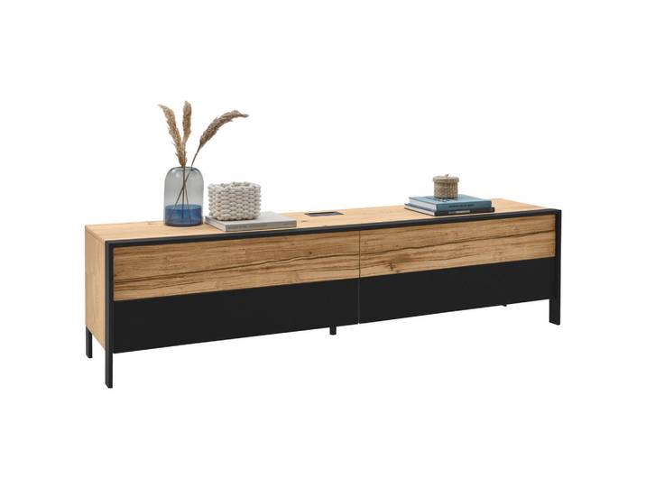 Valdera Lowboard, Graphitfarben, Wildeiche, Metall, Wildeiche, massiv, 4 Schublade(n) Schubladen, 204x52.6x44.6 cm, Beimöbel erhältlich, stehend, Wohnzimmer, TV Möbel, Lowboards, Lowboards stehend