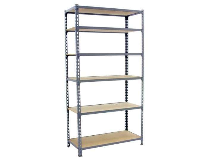 Simon Rack Metallregal 2500x1200x500 mm - Maderclick 6 Höhen, Holzablage, Biegepunkt 200 kg, Korrosionsschutzlackierung, Klicksystem-Montage, Grau