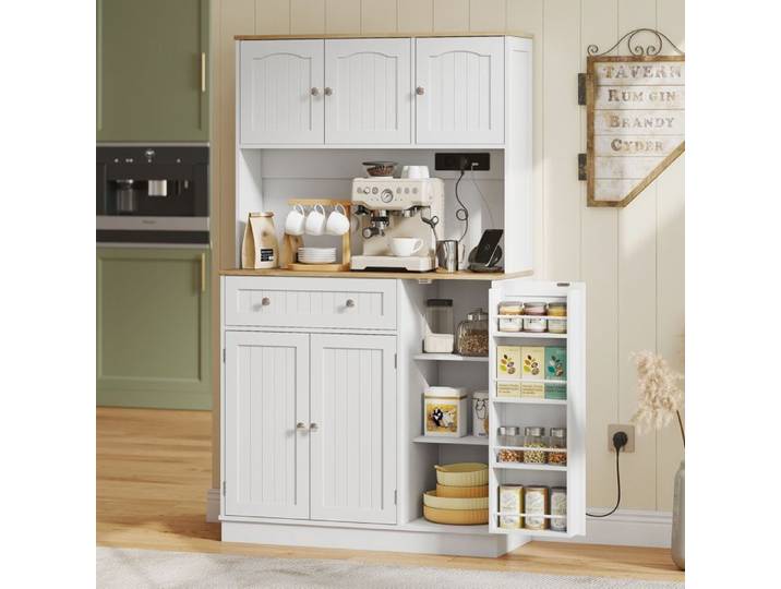 Armoire de cuisine - 100x40x173 cm - 6 portes - Multiprise (USB USB-C) - Style campagne