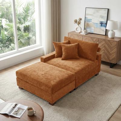 Lumibee Modern Chenille Chaise Lounge Set with Ottoman