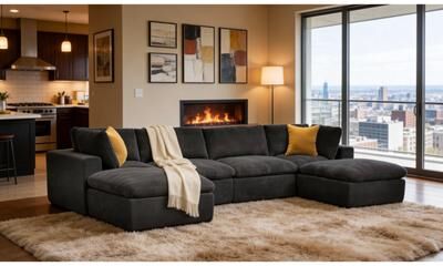 Modern Polyester Blend Modular Sectional with Spacious Seating by GDFStudio