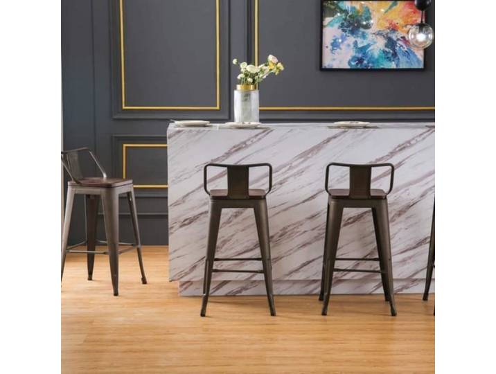 Tabourets/Chaise de bar haute - Viyiduo - Lot de 4 - Noir - 84x42x42cm - Industriel - Loft