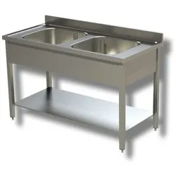 Ristoattrezzature Edelstahlspüle - Professionell, für Küchen, Restaurants und Pizzerien - 2 Becken - 100x60x85h