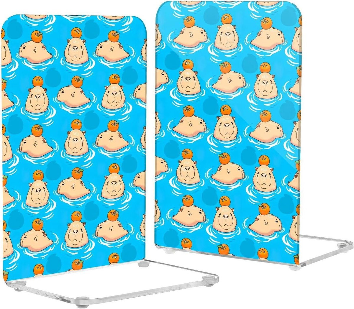 Capybara Blauwe Boekensteunen - Transparante Acryl L-vormige Boekenstandaard met Antislip voor Kantoor en Computer