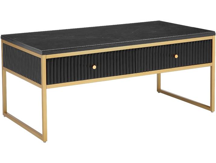 Couchtisch LEONIQUE Fleuriss , schwarz (schwarz, goldfarben), B:110cm H:48cm T:60cm, Tische, Couchtisch, Keramikplatte, goldenen Beinen, FSC-zertifiziertem Holz, Breite 110 cm