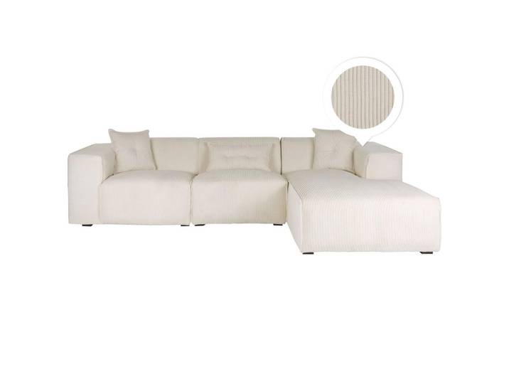 Beliani Ecksofa Cord Cremeweiß rechtsseitig Dolva, Weiß, L-Form, 294x170 cm, Wohnzimmer, Sofas & Couches, Wohnlandschaften, Ecksofas