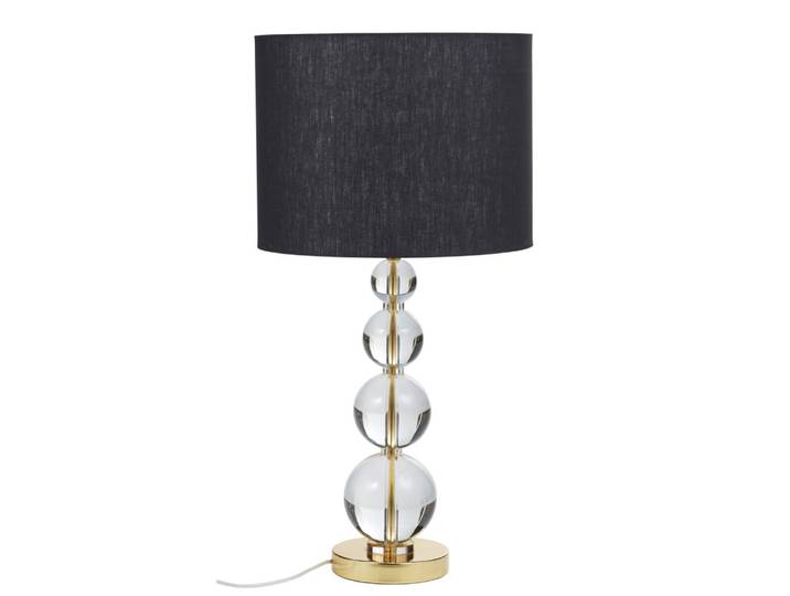 Lampe en verre et métal doré, abat-jour noir