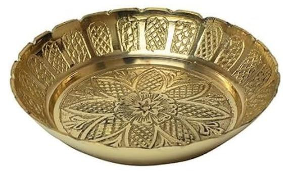 Dripio Koperen Nakshi Platte Prasad Schaal, 5 inch, Goudkleurig, voor Pooja-rituelen