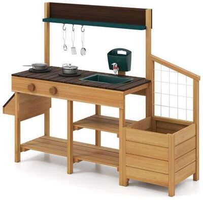 Costway Play Kitchen for Kids Wooden Toy Kitchen Playset Pretend Mud Kitchen-Brown