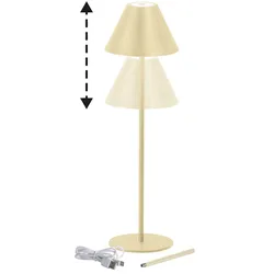 Außenleuchte Tischlampe Akku Tischleuchte Touchdimmer sandfarben, Metall, USB-C, LED 2W 190Lm warmweiß, DxH 14x36 cm