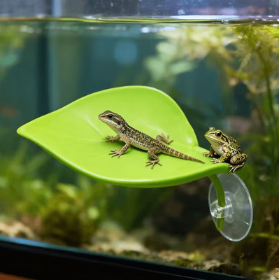 Inspire Curations Tropical Leaf Reptile Basking Platform For Geckos & Frogs 2pcs green Brown