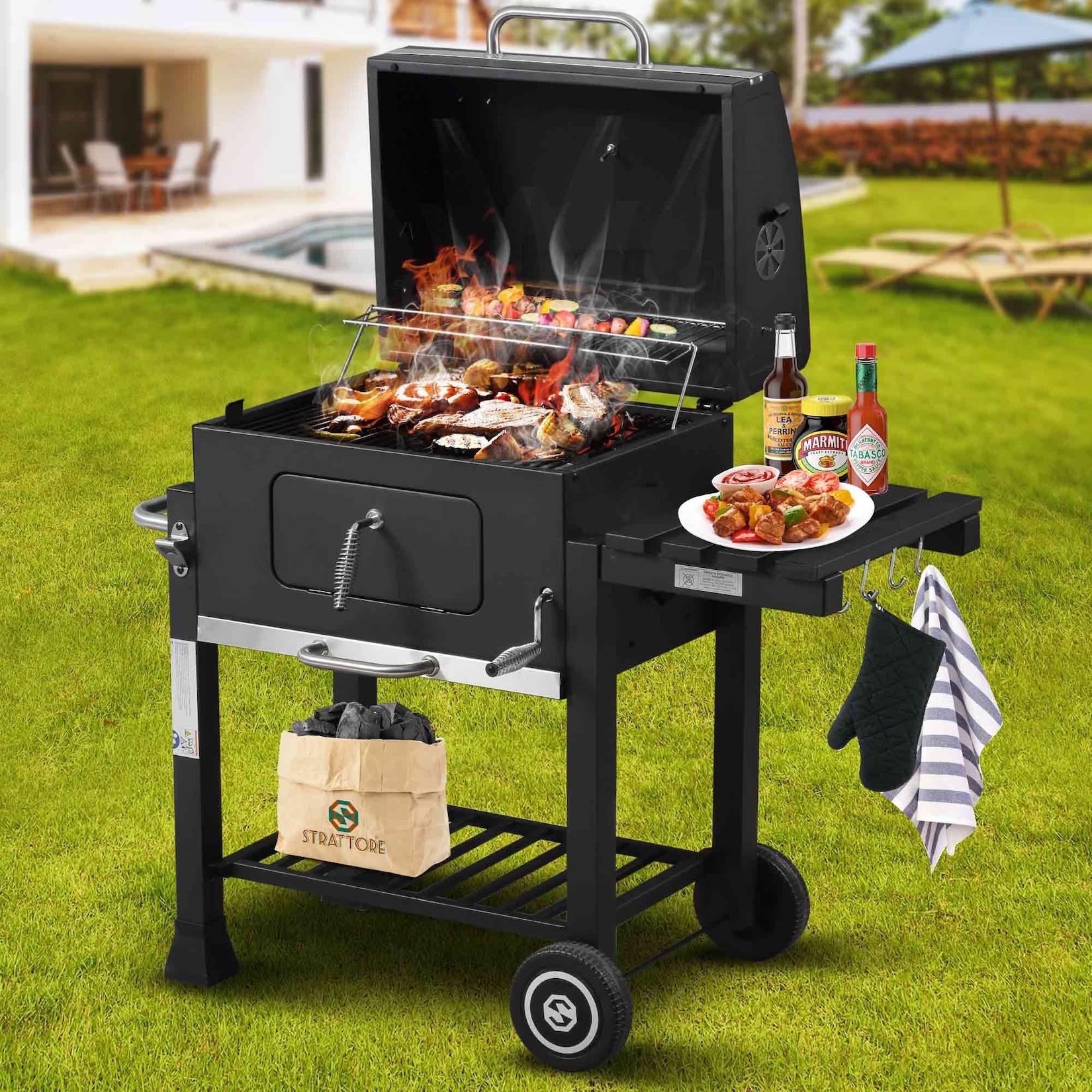 Strattore Holzkohlegrill / quadratischer BBQ XL Grillwagen aus Eisen