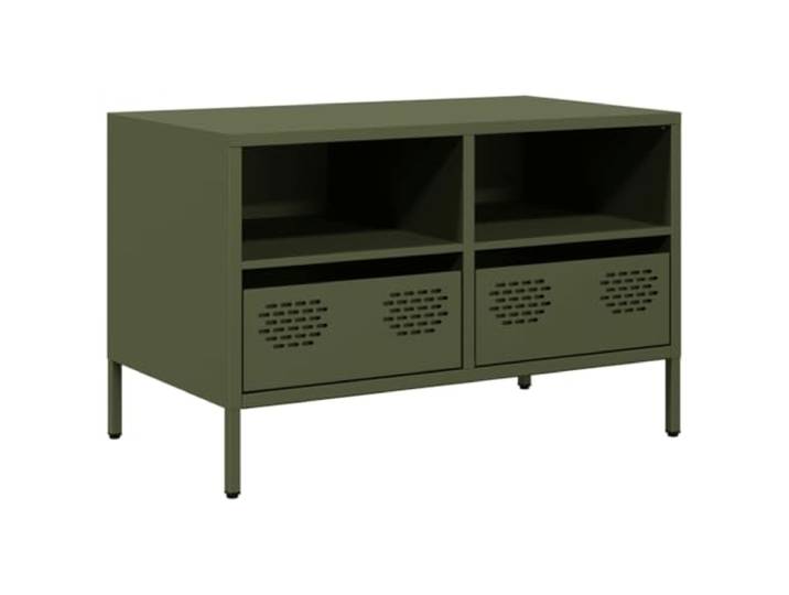 KGFHERENB TV-Schrank Kaltgewalzter Stahl Olivgrün 68x39x43,5 cm Industrie-Design Fernsehschrank mit 2 Fächern und 2 Schubladen, passend für Wohnzimmer sowie Schlafzimmer.
