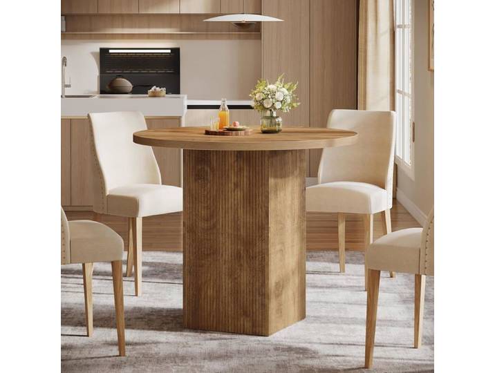 Ronde Table à Manger Industriel pour 4 Personnes - Finmind - 80 x 80 x 75 cm - Table de Salle à Manger - Marron