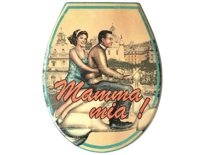 WC-Sitz ADOB Mamma Mia , blau (türkis, weiß), B:37cm H:5cm L:45cm, Duroplast, WC-Sitze, WC-Sitz, mit Absenkautomatik