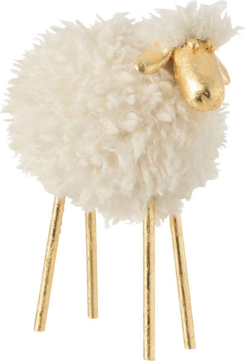 J-Line Decoratie Schaap - Metaal en Polyresin - Wit/Goud - Small