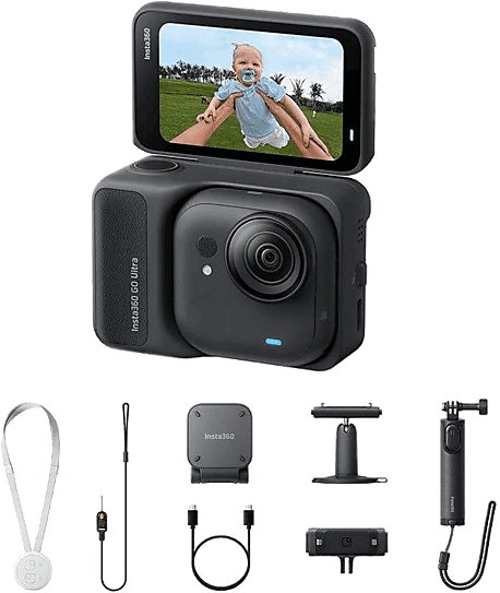 Cámara deportiva - Insta360 GO Ultra Creator Bundle, 4K, 200min Autonomía, Sensor 1/1,28" CMOS, Pantalla Táctil Abatible, IPX8, Negro