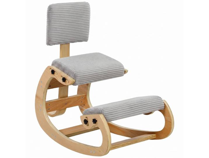 Chaise à genoux ergonomique à bascule avec dossier velours côtelé gris