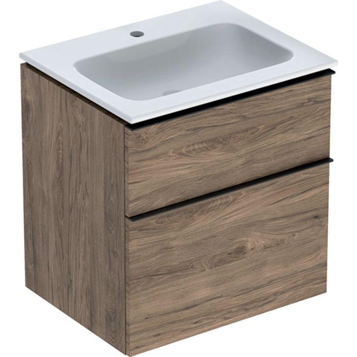 Geberit iCon Möbel-Waschtischset 502335JR1 60x63x48cm, weiß, nussbaum/Griff lava matt
