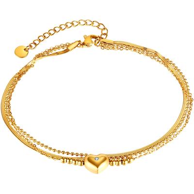 Fußkette FIRETTI "Schmuck Geschenk Edelstahl Körperschmuck Herzen Liebe", gold (gelbgoldfarben, kristallweiß, kristallweiß), Fußketten, Damen, Edelstahl, mit Zirkonia (synth.)