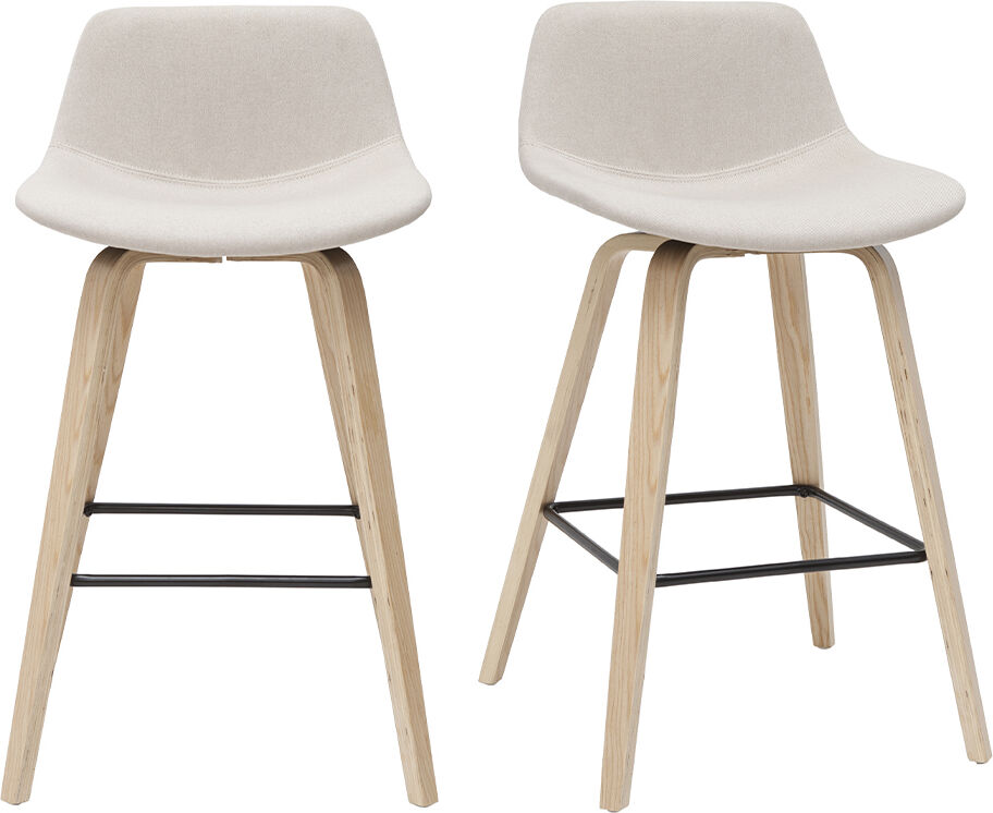 Miliboo Barhocker skandinavisches Design beige und Holz H65 cm (2er-Set) NONIE
