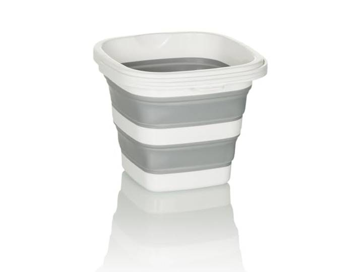 hjh OFFICE Poubelle Pliante Clean Sile\, Silicone\, Seau Pliable de 5L pour l'intérieur et l'extérieur\, Peu encombrante\, Gris/Blanc\, 924001