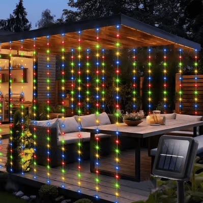 Inspire Essentials LumiGlow Solar Curtain String Lights 300 LED Outdoor Waterproof Garland multicolor 3mx1m 100leds