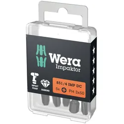 Wera 851/4 IMP DC PH DIY Impaktor PH Bits, PH 3 x 50 mm, 5-teilig - 05057657001