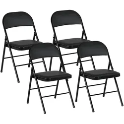 4ER-SET Klappstühle Tragbare Bürostuhl mit Kissen Stahlbeine Kunstleder, Schwarz