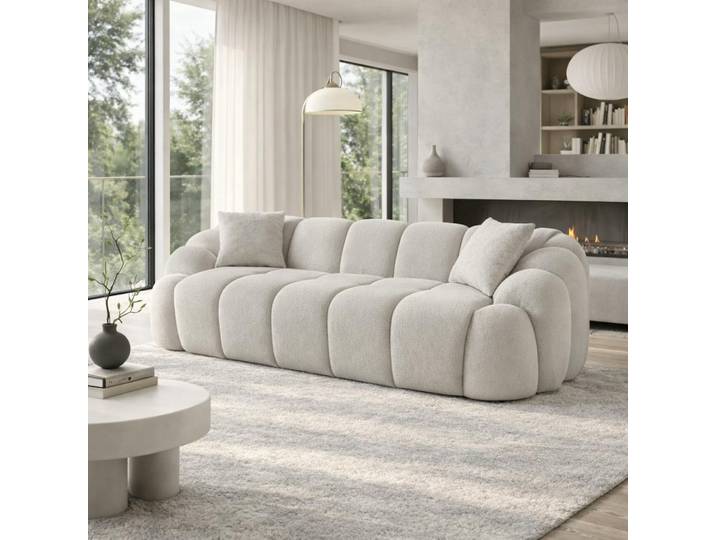 Canapé 3 places en tissu, design arrondi ONDA - Blanc
