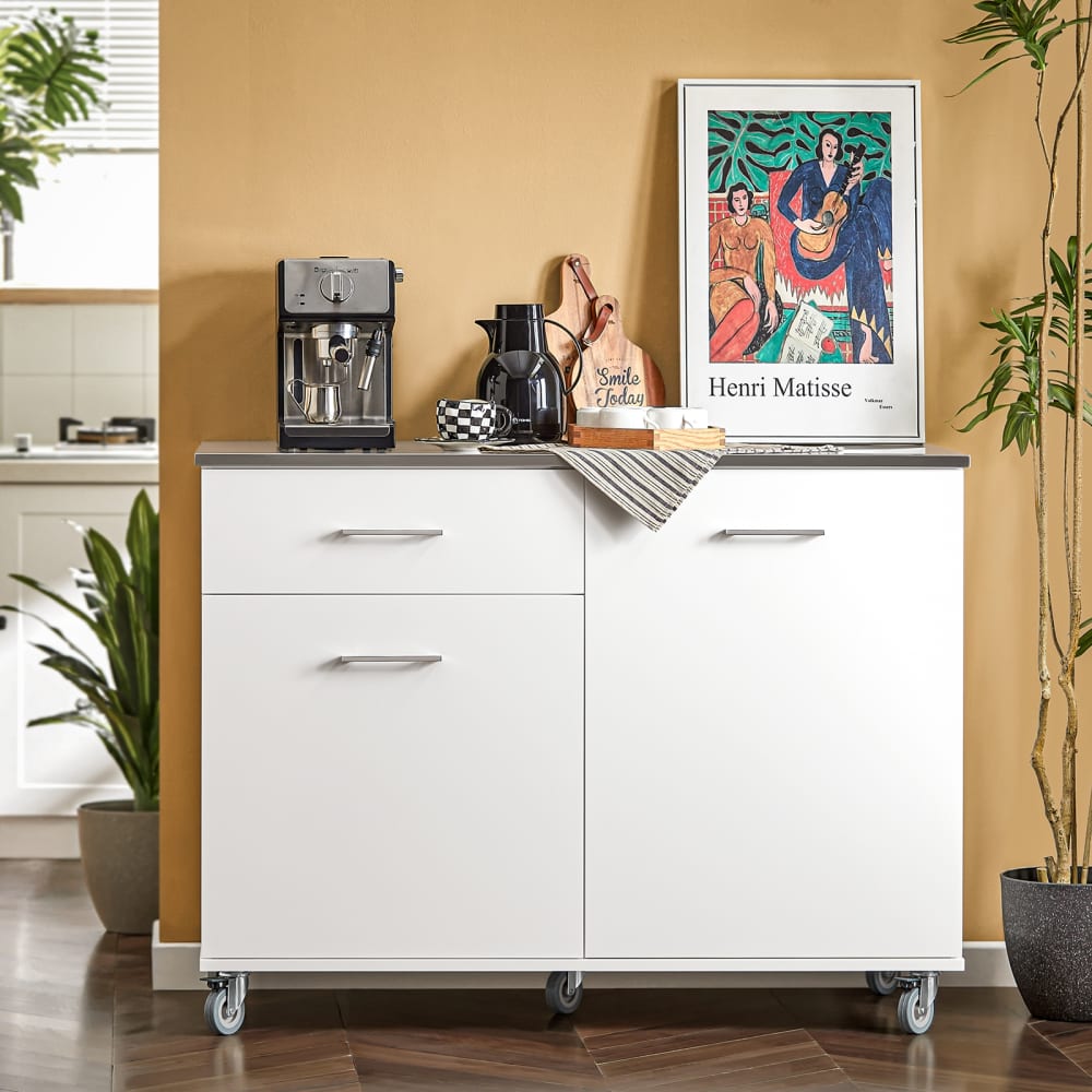 SoBuy Desserte de cuisine avec plan de travail effect bois blanc Blanc 120x90x56cm