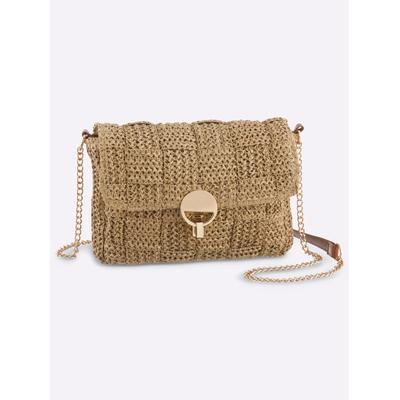 Umhängetasche HEINE, Damen, Gr. B/H/T: 24cm x 19cm x 5cm, beige (natur), Metall, Viskosemischung, unifarben, Taschen Umhängetasche