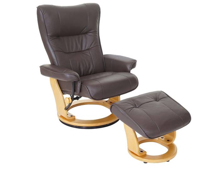 MCA Relaxsessel MIT Hocker Braun, Leder, 83x104x83 cm, Wohnzimmer, Sessel, Relaxsessel