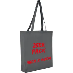 Texxilla Baumwolltasche Mehrpack mit zwei langen Henkeln, Boden- und Seitenfalte, Stahlgrau, stahlgrau