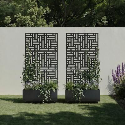 Lumibee 2-Piece Outdoor Metal Privacy Fence Screen Planter Box with Trellis