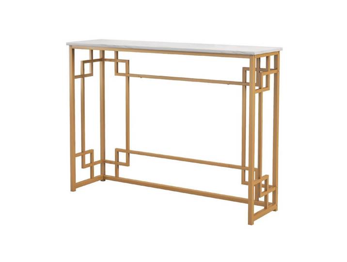 COSTWAY Konsolentisch, Marmor Gold, schmal, Metallrahmen, 110x30x81cm