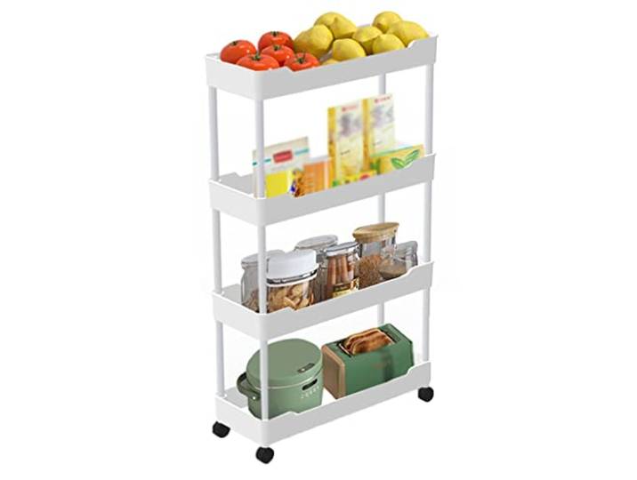 ROHCGHC Rollwagen, Aufbewahrungswagen mit Rädern Bad Küche Waschraum Schlafzimmer(Slim Style,4 Tier)